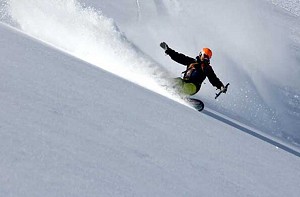 snowboarder in the val d'isere powder image of